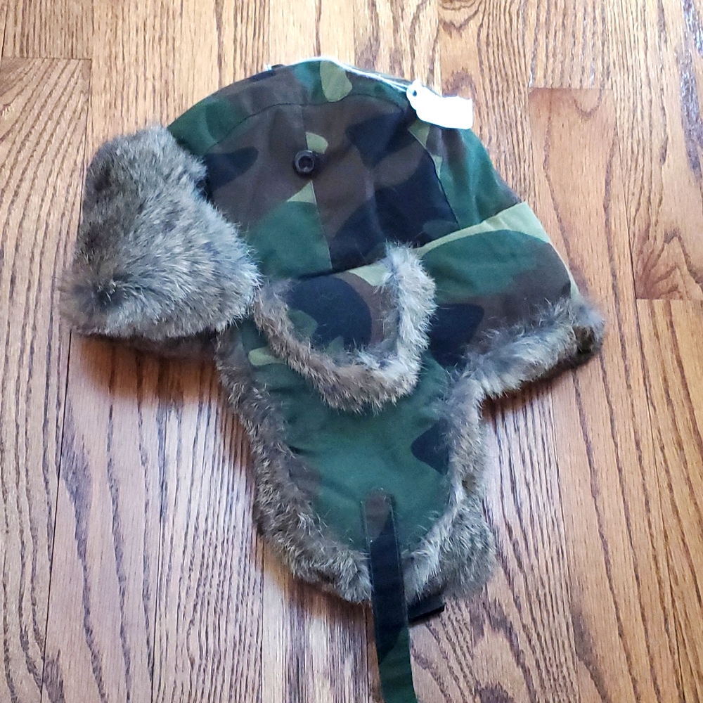 NWT Boys rabbit trim army hat